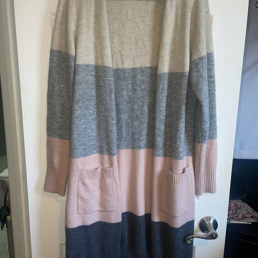 Colorblock Open Front Cardigan